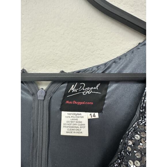 NWT Mac Duggal Gray Sequined Sleeveless V-neck Cocktail Dress Size 14 - Picture 7 of 16